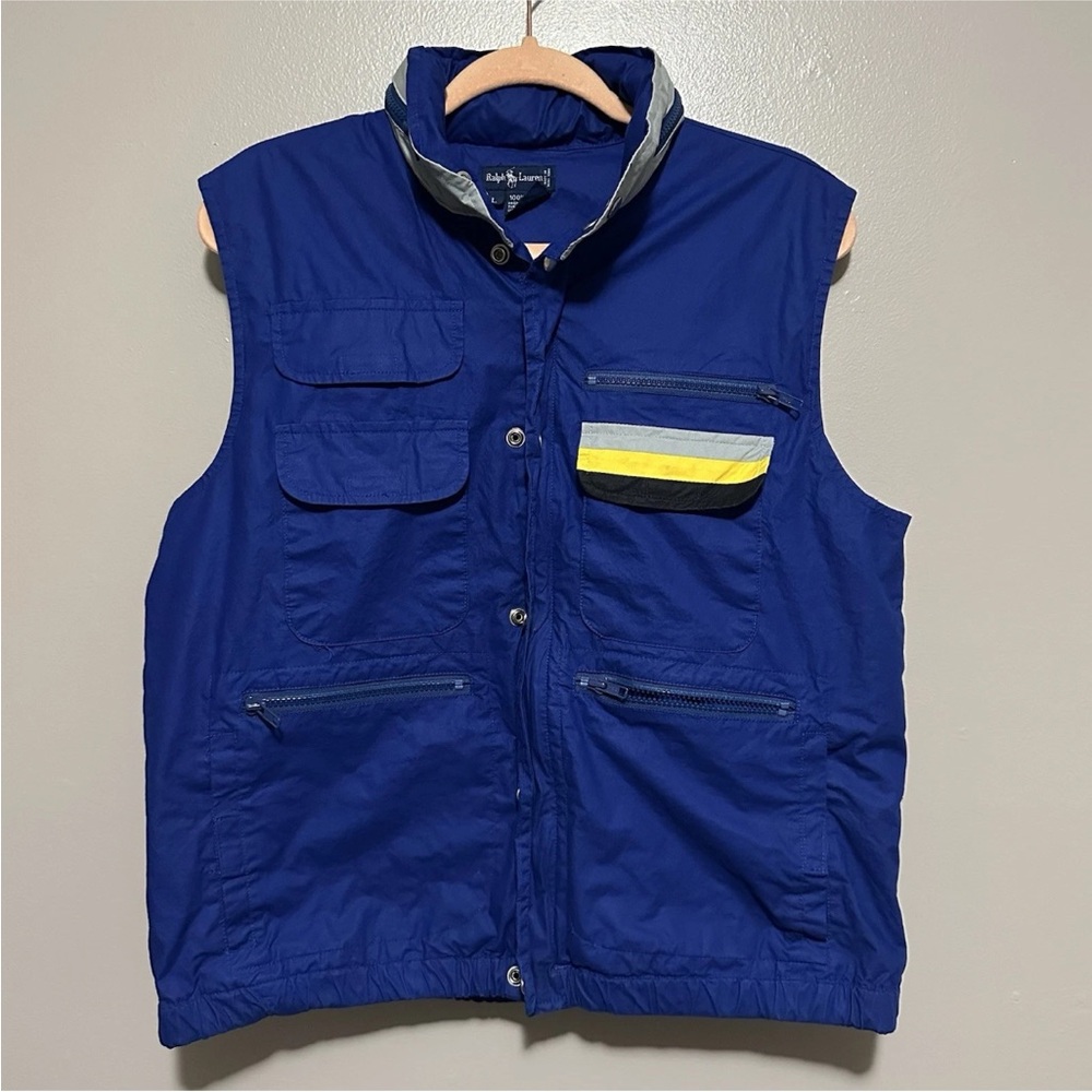 Vintage 90s Ralph Lauren Vest Sportsman Country Fishing Tactical Hood Large